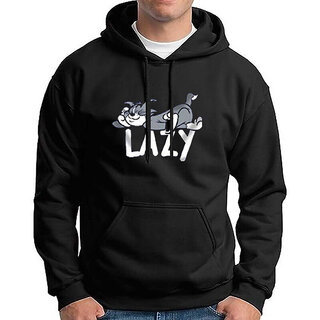                       HIT SQUARE Men Black Printed Hooded Full Sleeve Sweatshirt                                              