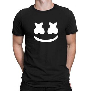                       HIT SQUARE Marshmello logo Black Pure Cotton Round Neck Printed For Men                                              