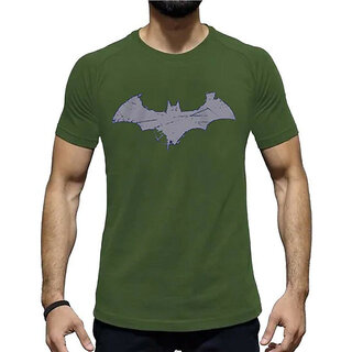                       HIT SQUARE Olive Pure Cotton Round Neck Printed For Men                                              