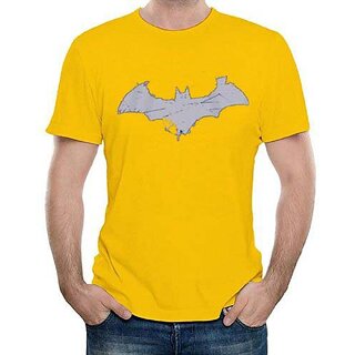                       HIT SQUARE Yellow Pure Cotton Round Neck Printed For Men                                              