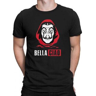                       HIT SQUARE Bella Ciao logo Black Pure Cotton Round Neck Printed For Men                                              