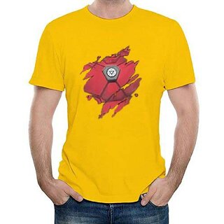                       HIT SQUARE Yellow Pure Cotton Round Neck Printed For Men                                              