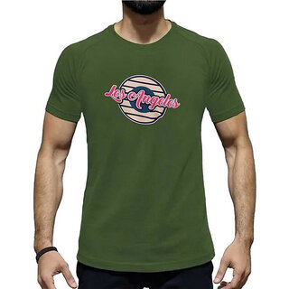                       HIT SQUARE Olive Pure Cotton Round Neck Printed For Men                                              