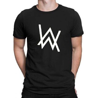                       HIT SQUARE Alan Walker logo Black Pure Cotton Round Neck Printed For Men                                              