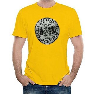                       HIT SQUARE Yellow Pure Cotton Round Neck Printed For Men                                              