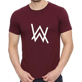 HIT SQUARE Alan Walker logo Maroon Pure Cotton Round Neck Printed For Men HIT SQUARE Alan Walker logo Maroon Pure Cotton Round Neck Printed For Men