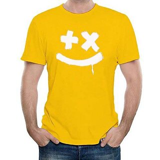                       HIT SQUARE Yellow Pure Cotton Round Neck Printed For Men                                              