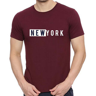                       HIT SQUARE New_York logo Maroon Pure Cotton Round Neck Printed For Men                                              