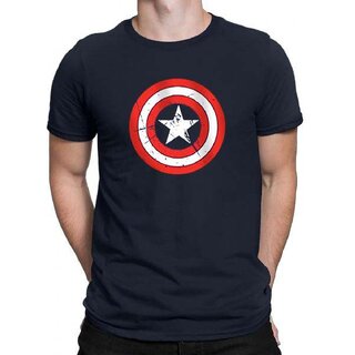                       HIT SQUARE Navy Blue Pure Cotton Round Neck Printed For Men                                              