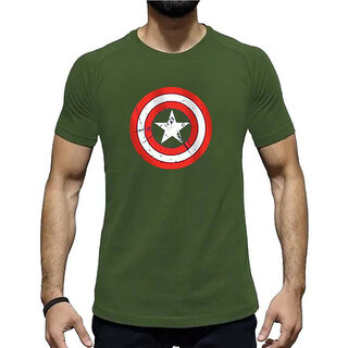                       HIT SQUARE Olive Pure Cotton Round Neck Printed For Men                                              