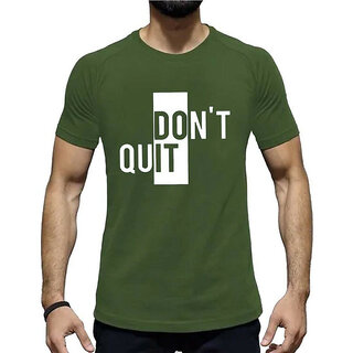                       HIT SQUARE Don't Quit logo Olive Pure Cotton Round Neck Printed For Men                                              