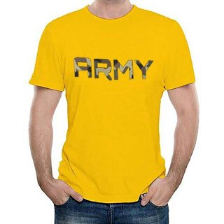                       HIT SQUARE Yellow Pure Cotton Round Neck Printed For Men                                              