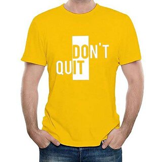                       HIT SQUARE Don't Quit logo Yellow Pure Cotton Round Neck Printed For Men                                              