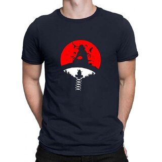                       HIT SQUARE Itachi_Uchiha logo Navy Blue Pure Cotton Round Neck Printed For Men                                              