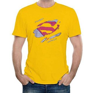                       HIT SQUARE Yellow Pure Cotton Round Neck Printed For Men                                              