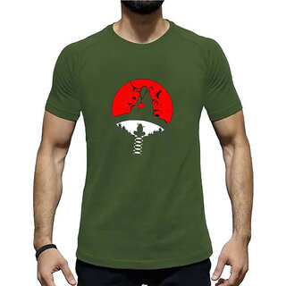                       HIT SQUARE Itachi_Uchiha logo Olive Pure Cotton Round Neck Printed For Men                                              