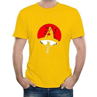                      HIT SQUARE Itachi_Uchiha logo Yellow Pure Cotton Round Neck Printed For Men                                              