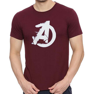                       HIT SQUARE Maroon Pure Cotton Round Neck Printed For Men                                              