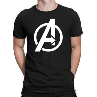                       HIT SQUARE Avengers logo Black Pure Cotton Round Neck Printed For Men                                              