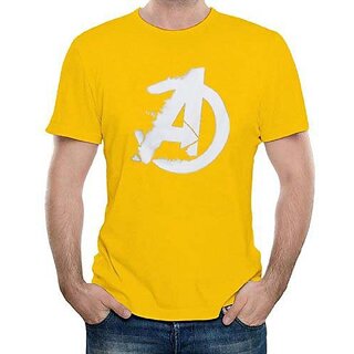                       HIT SQUARE Yellow Pure Cotton Round Neck Printed For Men                                              