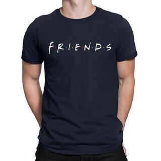                       HIT SQUARE Navy Blue Pure Cotton Round Neck Printed For Men                                              