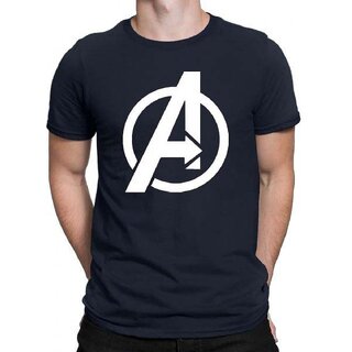                       HIT SQUARE Avengers logo Navy Blue Pure Cotton Round Neck Printed For Men                                              