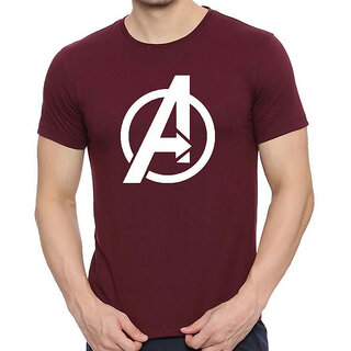                       HIT SQUARE Avengers logo Maroon Pure Cotton Round Neck Printed For Men                                              