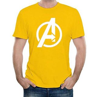                       HIT SQUARE Avengers logo Yellow Pure Cotton Round Neck Printed For Men                                              