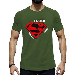                       HIT SQUARE Olive Pure Cotton Round Neck Printed For Men                                              