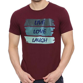                       HIT SQUARE Maroon Pure Cotton Round Neck Printed For Men                                              