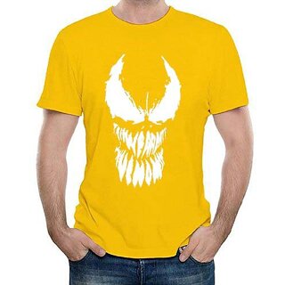                       HIT SQUARE Yellow Pure Cotton Round Neck Printed For Men                                              