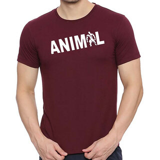                       HIT SQUARE Maroon Pure Cotton Round Neck Printed For Men                                              