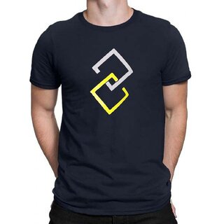                       HIT SQUARE Navy Blue Pure Cotton Round Neck Printed For Men                                              