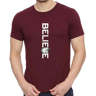                      HIT SQUARE Maroon Pure Cotton Round Neck Printed For Men                                              