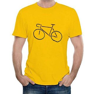                       HIT SQUARE Yellow Pure Cotton Round Neck Printed For Men                                              
