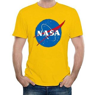                       HIT SQUARE Yellow Pure Cotton Round Neck Printed For Men                                              