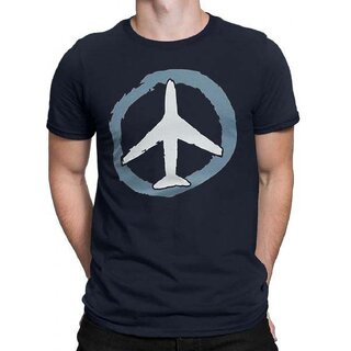                       HIT SQUARE Navy Blue Pure Cotton Round Neck Printed T-Shirt for Men                                              