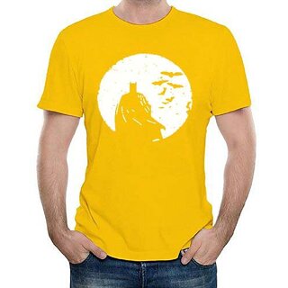                       HIT SQUARE Yellow Pure Cotton Round Neck Printed For Men                                              
