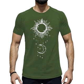                       HIT SQUARE Olive Pure Cotton Round Neck Printed For Men                                              