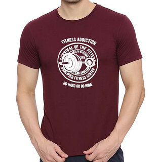                       HIT SQUARE Maroon Pure Cotton Round Neck Printed T-Shirt for Men                                              