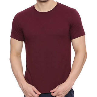                       HIT SQUARE Maroon Pure Cotton Round Neck Plan For Men                                              