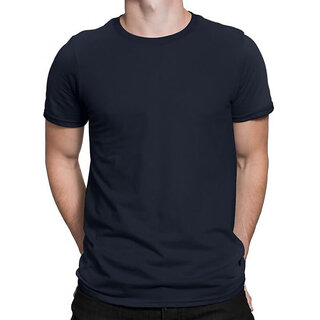                       HIT SQUARE Navy Blue Pure Cotton Round Neck Plan For Men                                              