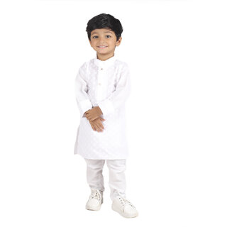                       Kid Kupboard Cotton Baby Boys Kurta and Pajama Set, White, Full-Sleeves, 4-5 Years KIDS5293                                              