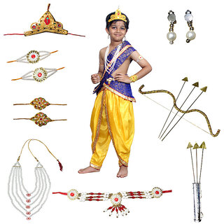                       Ram Costume for Boys (Blue Dhoti, Patka, Mukut, Mala, Earrings, Dhanush  teer)                                              