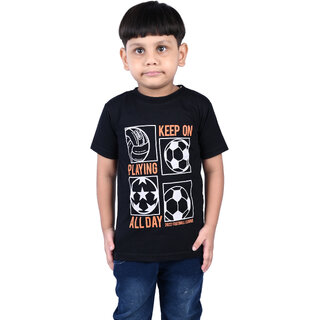                       Kid Kupboard Cotton Boys T-Shirt, Black, Half-Sleeves, Round Neck, 7-8 Years KIDS5305                                              