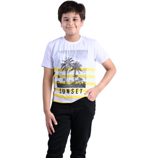                       Kid Kupboard Cotton Boys T-Shirt, White, Half-Sleeves, Round Neck, 8-9 Years KIDS5308                                              