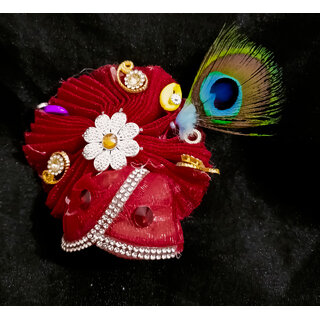 Kuhi Handmade Designer Pagdi with Morpankh For Kanha Ji And Size No. 5 6 Kuhi Handmade Designer Pagdi with Morpankh For Kanha Ji And Size No. 5 6