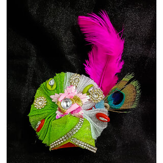                       Kuhi Handmade Designer Pagdi with Morpankh For Kanha Ji And  Size No. 5  6                                              