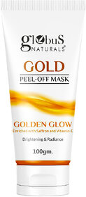 Globus Naturals Gold Peel Off Mask For Golden Glow, Enriched with Saffron  Vitamin-E, Brightening  Radiance, Suitable For All Skin Types, 100 g