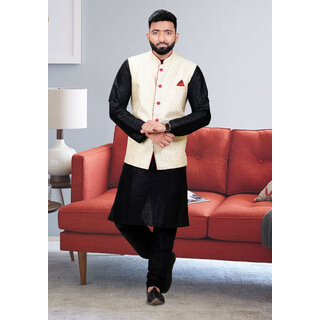                       Ochex Men's Silk Blend Kurta Pajama with Designer Ethnic Nehru Jacket/Modi Jacket                                              